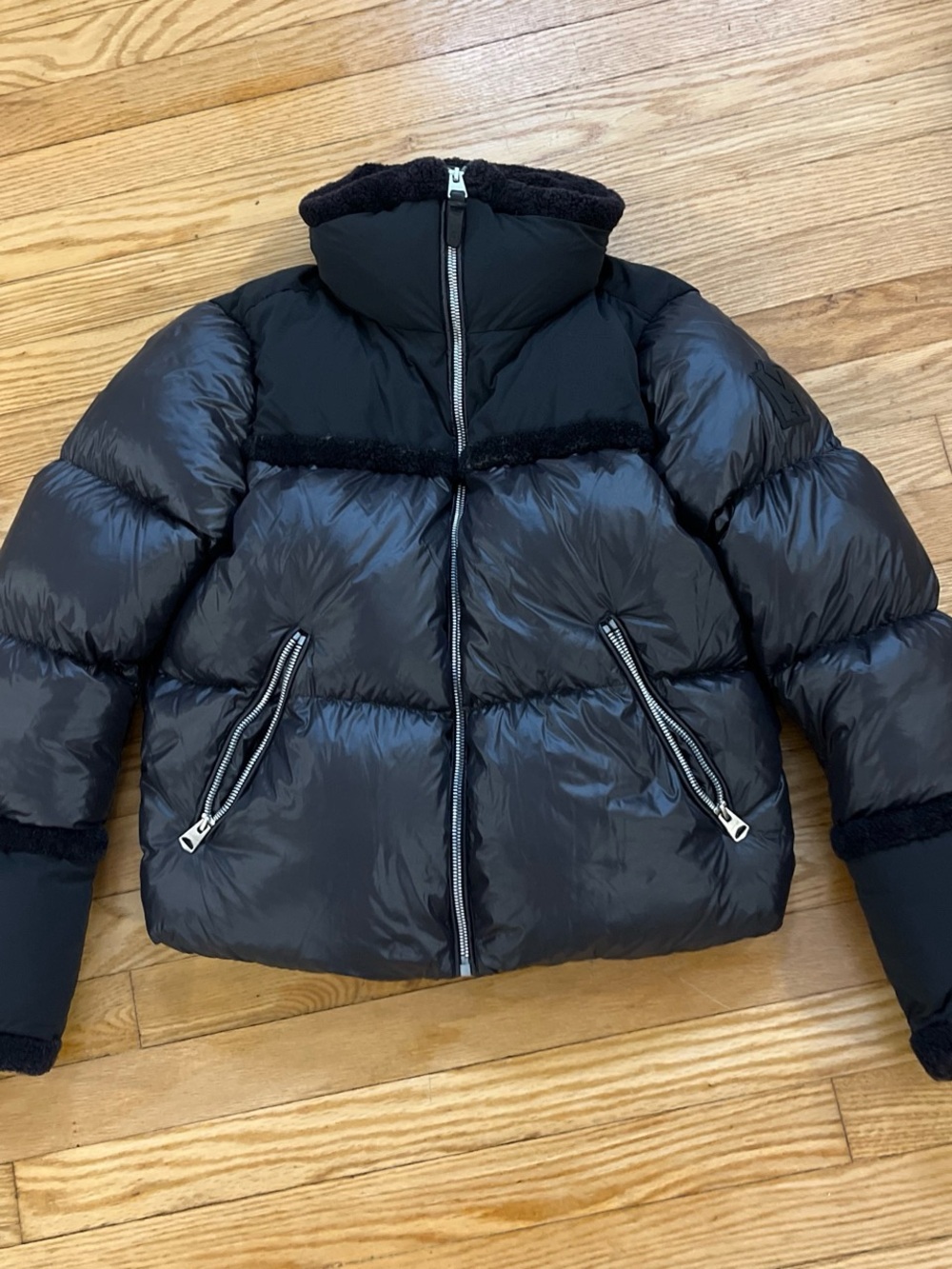 Mackage Black Puffer Jacket with Fur-Trim Collar